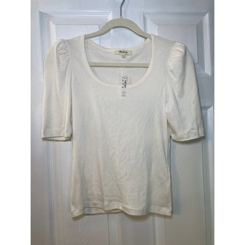 Madewell Off-white Ivory Cream Puff Shoulder T-shirt Elbow Length Sleeve XXS NWT
